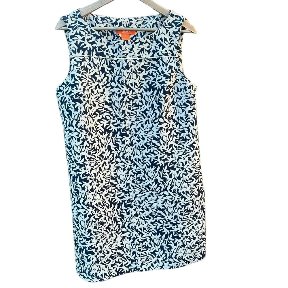 Joe Fresh Women's Large Navy Blue & White Print Sleeveless Shift Dress